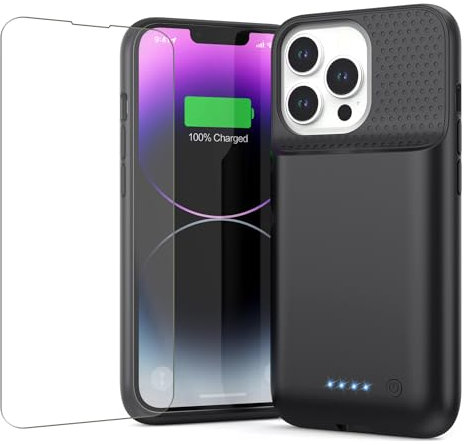 QTshine Battery Case for iPhone 13/13 Pro/14,[2025 Upgraded] 7500 mAh Ultra-Slim Portable Extended Charger Cover for iPhone 13/13 Pro/14 Charging Case (6.1 Inch)-Black