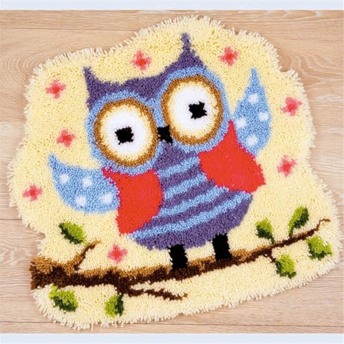 Raixleb Eule Knüpfteppich Formteppich für Kinder und Erwachsene zum Selber Knüpfen Teppich Latch Hook Kit Child Rug Animal 50 by 40 cm
