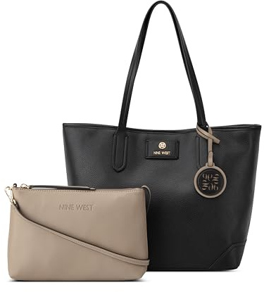 NINE WEST Piera 2 in 1 Tote Deisgner, schwarze Tragetasche, Schlinge, Geldbörse, Handtasche, Trendtasche, Schultertasche
