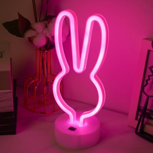 JEMESI Hasenlichter, kreative Hasen-Neonlichter mit Batterie/USB, für Zimmer, Party, Hochzeit, Geburtstag, Festival, Dekorationen, Frühlingsdekoration – Rosa