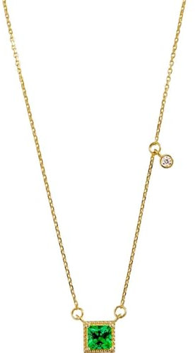 Homxi Damen Kette Gold,Kette Frauen 18 Karat (750) Gelbgold Quadrat mit Geschaffenem Smaragd und Moissanit Damen Halsketten Anhänger Gold