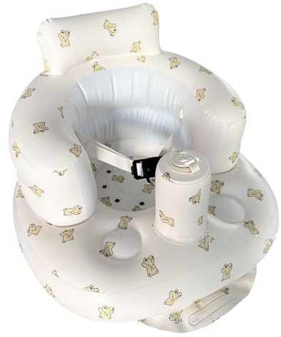 Aufblasbarer Sitz für Babys ab 3 Monaten, Baby Sitzhilfe mit Gurtzeug Baby Sofasitz Baby Bodensitze, Bodensitz für Kleinkinder, Tragbarer Aufgeblasene Esszimmerstuhl(Kleiner Bär)