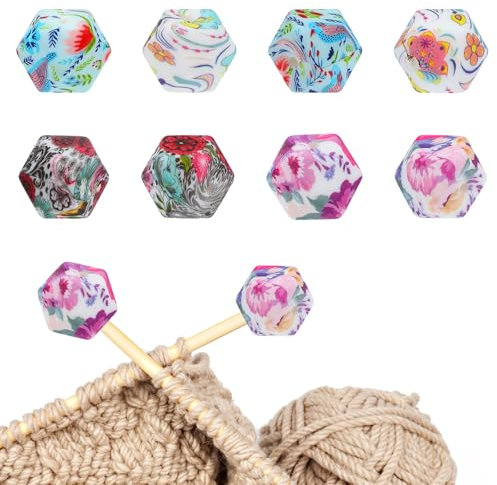 DOPENSPI 8 Stück Maschenstopper für Stricknadeln, Nadelspitzenschutz Schutzkappe mit Rosa Blumenmuster Stricknadelstopper, Stricknadel Strickzubehör passend für Nadeln der Größen (3–9 mm)