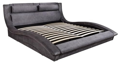 Riess Ambiente Modernes Bett Swing - 180x200cm - grau - Samt geschwungenes Rahmenbett mit Stauraum Bettkasten