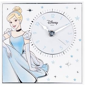 VALENTI & CO. - Disney - Princess Cinderella - Tischuhr oder zum Aufhängen aus Holz mit Details in Silber - Geschenkidee Geburt Mädchen oder Taufgeschenk - Wanduhr Kinderzimmer Mädchen