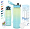 Motswedi Botella Agua, 1L sin BPA, Botella de Agua, Reutilizable, Cantimplora, con Marcador de Tiempo, Botella Agua Gimnasio, para Niños, Deporte, Running, Gimnasio, Bicicleta, Blanquecino Azul Claro
