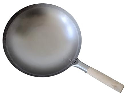 ChattenGlut Wok mit Holzgriff, 38 cm (15 Inch) Durchmesser, Runder Boden, für Gasbrenner