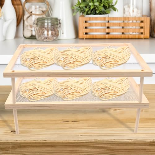 Trockner Tablett 39 x 24,5 x 1,5 cm Maschenweite 3 mm Nudeltrockner Nudelständer Naturholz Ultra Sicher Pasta Trockner Netz Stapelbarer Abnehmbarer Pastatrockner Stackable Wood Pasta (Doppellagig)