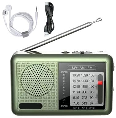 Radio Ondes Courtes,Poste Radio Mondial avec Écouteurs - Batterie Rechargeable, Récepteur Ondes Courtes pour Seniors – Maison, Voyage, Extérieur