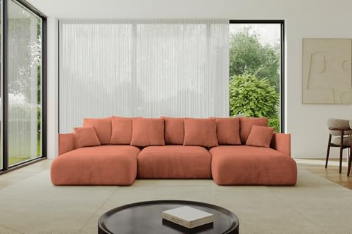 ALTDECOR Ecksofa in U-Form mit Schlaffunktion und Bettkasten Corner Sofa Bett Eckcouch Couch U-Form Schlafcouch Ausziehbar Wohnlandschaft Schlafsofa Cauchsofa ONESK-U 304x165x40 Apricot