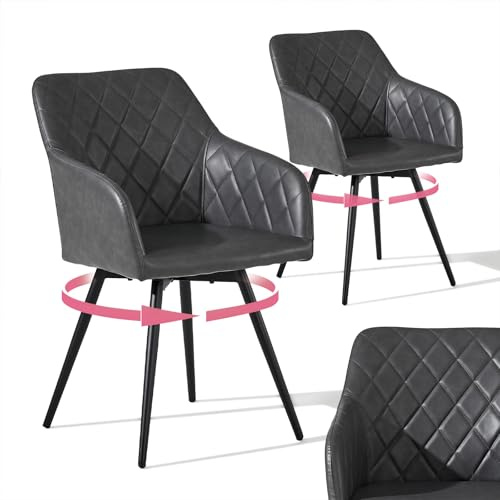 CLIPOP Esszimmerstühle Drehbar 2er Set mit Armlehne, Kunstleder Polsterstuhl Küchenstuhl Drehstuhl Armlehnenstuhl für Esszimmer Wohnzimmer Büro (Kunstleder Grau, 2er Set)