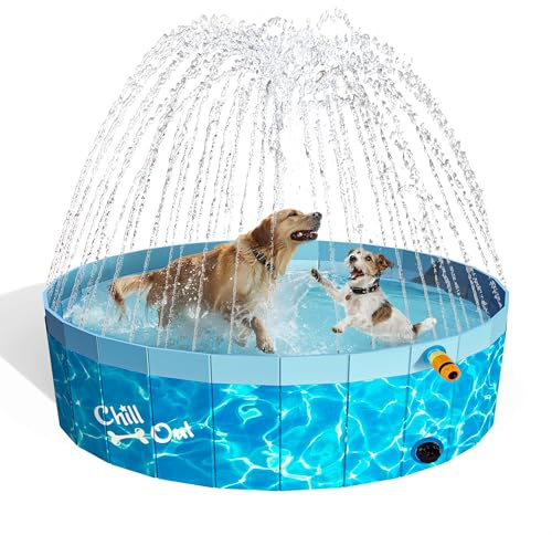 ALL FOR PAWS Hundepool mit Sprinkler, 2-in-1, klappbarer Hundepool für große Hunde, tragbarer, Rutschfester Haustierpool für den Garten im Sommer, 160 cm (L)