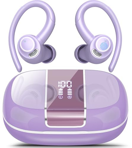 Csasan Bluetooth Kopfhörer Sport, in Ear Kopfhörer Kabellos Bluetooth 5.3 mit Ohrbügel,Mauve‑Violett