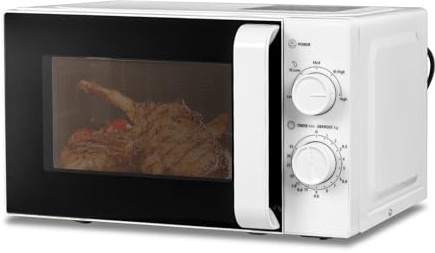 Smad 20L Solo Microwave Oven, 700 W Compact Manual Microwave with 5 Power Levels, 35-Minute Timer, Defrost by Weight and Time, LED Light, White