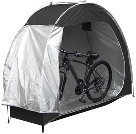 Bike Storage Shed, Outdoor Bike Cover Tent with Zippered Door, 210D Oxford Fabric Portable Shelter for Bikes Motorcycles and Garden Tools (Black)