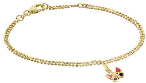 trendor Mädchen-Armband mit Schmetterling 925 Silber Vergoldet 21586 | feines Flachpanzerarmband aus Sterlingsilber, mit Schmetterling-Anhänger, Kinderschmuck