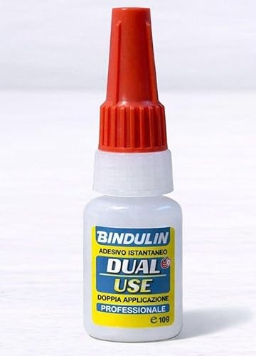 BINDULIN Colla Cianoacrilato Dual Use, Istantaneo, Viscosita' media,10g, Applicazione Doppia con Beccuccio e Pennellino