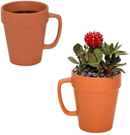 Culver 14-ounce Flower Pot Ceramic Mug, Set of 2 (Terra Cotta Color)