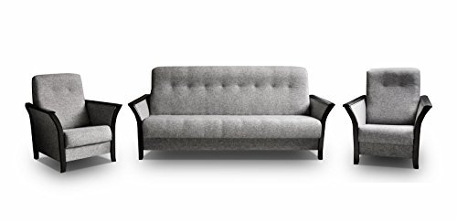 mb-moebel Polstergarnitur Sofa mit Schlaffunktion und Bettkasten 3er Schlafsofa und Zwei Sessel Wohnlandschaft 3-Sitzer Möbel Set - Barbados (Grau)