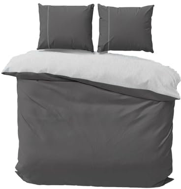 Class Home Collection Bettwäsche 200x200 Baumwolle – Ganzjahres Bettwäsche-Sets, Bettbezug und Kissenbezug 80x80 cm – Wendebettwäsche Doubleface mit Reißverschluss Anthrazit/Silber