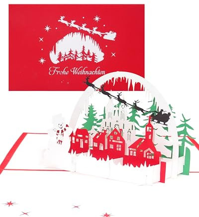 Pop Up Karte „Köln - Winterlandschaft mit Schneemann – Frohe Weihnachten - 3D Weihnachtskarte mit Umschlag - handmade