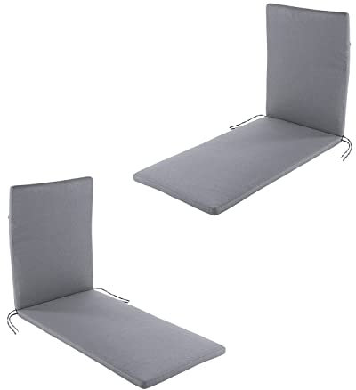 Pack 2 Cojines para Tumbona de Exterior estándar Olefin Color Gris, Medidas 196x60x5 cm, No Pierde Color, Desenfundable, Funda de cojín con Relleno para Tumbona de jardín, Cojín Hamaca de Piscina