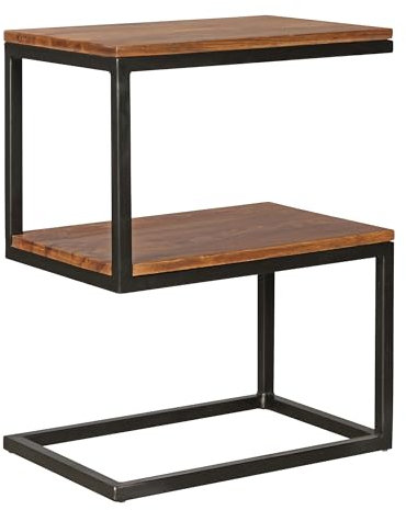 FineBuy Beistelltisch S-Form Massivholz/Metall 45 x 60 x 30 cm, Design Wohnzimmertisch Landhaus-Stil, Anstelltisch Ablagetisch eckig