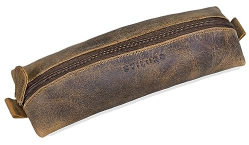 STILORD 'Willem' Stiftetasche Leder für Herren Damen Lederetui Vintage Etui Stifte rund Faulenzer Mäppchen Schlamper Brillenetui, Farbe:mittel - braun