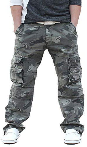 Homme Adultes Combat Pantalons Treillis Militaire Cargo Pantalon de Travail Multi Poches Coton Camouflage en Vrac Loisir Gris 36