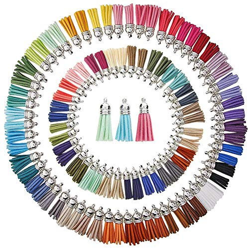 ZARRS Troddel Anhänger,100er Leder Quaste Bunt Mini Quasten mit Silber Kappe Schlüsselanhänger Kette für Tasche Schmuck Basteln Kettenriemen DIY Zubehör Dekoration 38mm