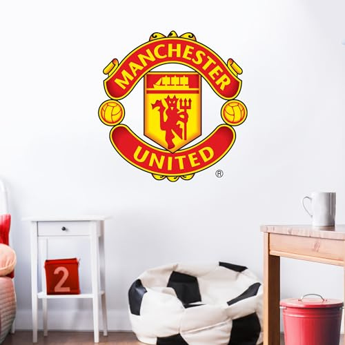 Manchester United Football Club Offizielles Wappen Wandtattoo + Manchester United Logo-Aufkleber-Set, Vinyl-Posterdruck, Wandbild (90 cm)