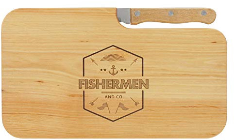 Fishermen and Co. Bread Board Wood Alder Knife Gift men angler fisherman chopping board wood gift idea for him