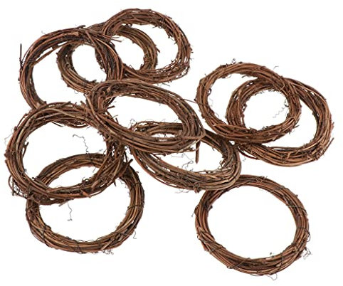 Hellery Natural Color Vine Wreath Wicker Rattan /Heart/ for home and garden Wreath Tree Decoration , 10pcs round