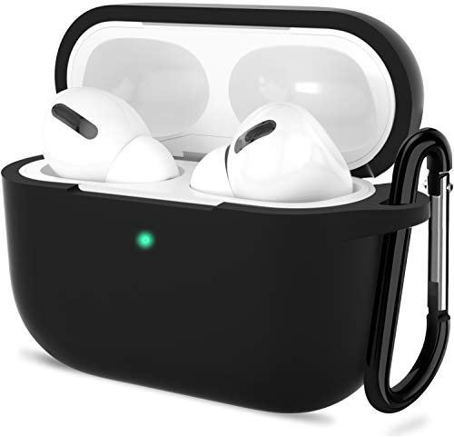 ATUAT for AirPods Pro 1st/2nd Generation Case Cover, Protective Silicone Skin Accessories with Keychain for Women Men for Apple AirPods Pro 2019/2022 Charging Case,Front LED Visible-Black
