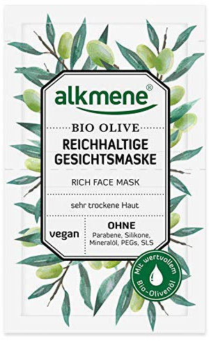 alkmene Gesichtsmaske mit Bio Olive - Reichhaltige Feuchtigkeitsmaske für sehr trockene Haut - vegane Gesichtsmasken ohne Silikone, Parabene, Mineralöl, PEGs, SLS & SLES im 2er Pack (2x 6 ml)