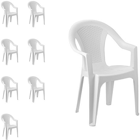 FineHome 8er Set Gartenstuhl Stapelstuhl Bistrostuhl Gartensessel stapelbar Balkonmöbel Gartenmöbel Weiß Kunststoff Rattan-Optik