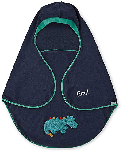 Sterntaler Baby Einschlagdecke mit Namen, Universal für Babyschale, Autositz, z.B. für Maxi-Cosi, Cybex, Kiddy, Römer, für Kinderwagen, Buggy oder Babybett Kuschelzoo Krokodil Dunkelblau/Grün Junge