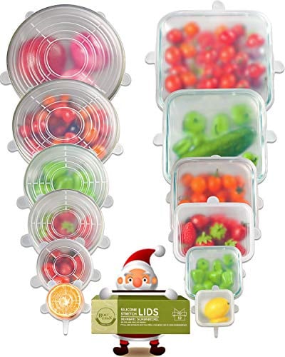 BEAUTLOHAS. Dehnbare Silikondeckel, 12er Pack Silikondeckel Dehnbar & Wiederverwendbar in Verschiedenen Größen Frischhalte-Deckel Stretch Lid für Schüsseln, Becher, Dosen, Obst (6 Runden + 6 Quadrat)