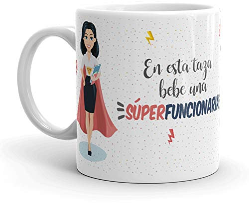 Kembilove Tazas de Café de Funcionaria Superhéroe – En Esta Taza Bebe una Súper Funcionaria – Tazas de Desayuno para la Oficina – Taza de Café y Té para Trabajadores – Taza de 350 ml