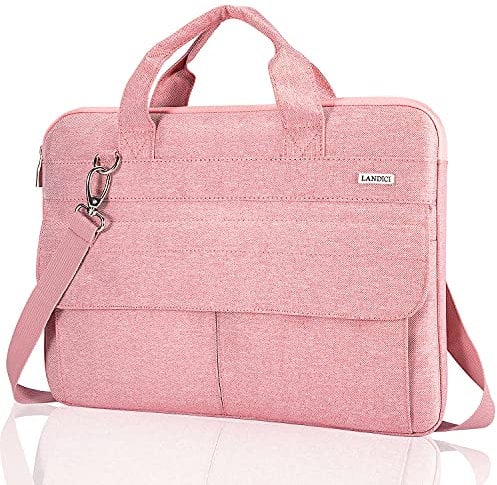 LANDICI Laptop Bag Case 15 15.6 Inch, Waterproof Computer Sleeve Cover with Shoulder Strap, Slim Briefcase for MacBook Pro 15/16 M3 M2 M1, MacBook Air 15,15-16 HP Lenovo Dell Asus Acer for Women,Pink
