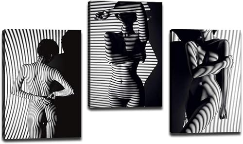 Modernes schwarz-weißes sexy nacktes Körpergemälde, Mädchen, Frau, Foto, Wandkunst, Retro, sexy Mädchen, Kunstwerk für Zuhause, Wände, Schattenschönheit, nackte Frauen, Wandbilder, 3-teiliges