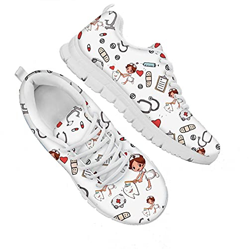 Showudesigns Damen WeißE Schuhe Nurse SchnüRer Sportschuhe Turnschuhe Krankenschwester Frauen Outdoor-Fitnessschuhe Straßenlaufschuhe für Walking Training Yoga Sports 39