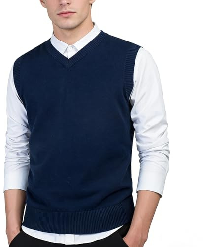 Maglioni senza Maniche da Uomo Gilet in Maglia con Scollo a V, Blu 3XL