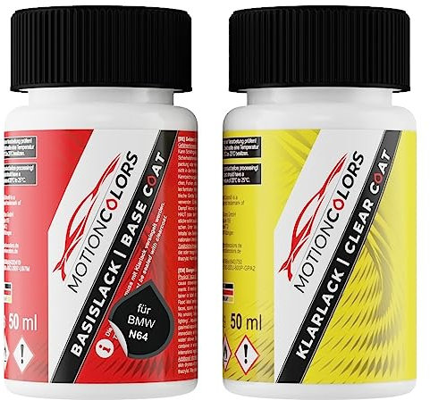 MOTIONCOLORS Saphirschwarz Metallic N64 für BMW Autolack Lackstift Set Basislack und Klarlack je 50ml