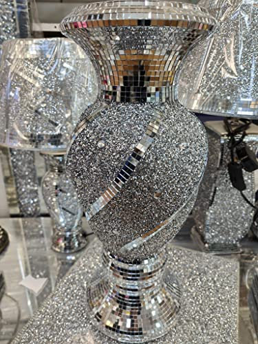 Biznest 30cm Silver Ceramic Mirrored Pot Vase Glitter Home Decoration Flower Vase Spiral Ornament