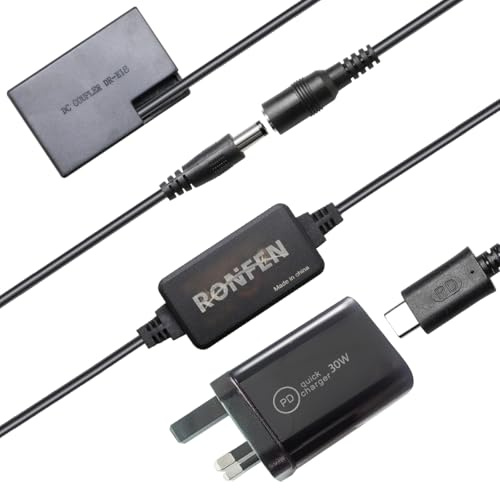 RONFEN DR-E18 DC Coupler LP-E17 Dummy Battery USB-C Cable PD Adapter ACK-E18 AC Power Adapter for Canon EOS Rebel SL3 SL2 T8i T7i T6i T6s 77D RP 850D 800D 760D 750D 200D Fully Decoded