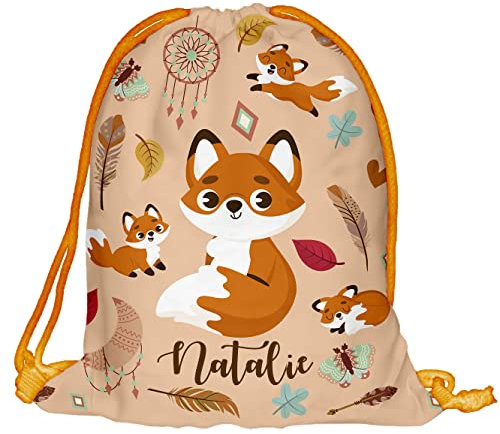 Kinder Turnbeutel mit Namen Beutel Fullprint Tasche Gymsac Jutebeutel Print Bag Fitness Fuchs Fox [010]