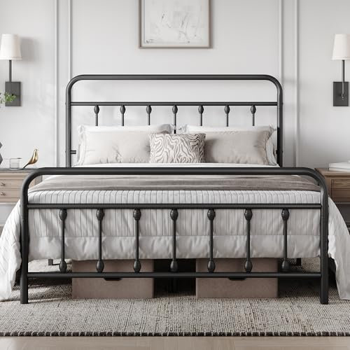 Yaheetech Lit Simple Double en Métal Assemblage Simple pour Petits Espaces Adultes 140x200cm Noir