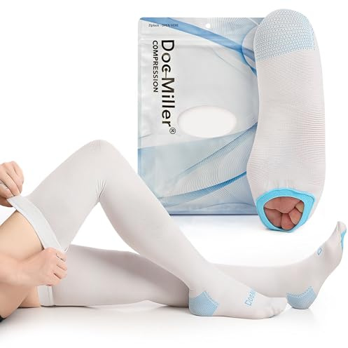 Doc Miller TED Hose Thigh High Anti Embolism Stockings for Women & Men, Hospital Style Surgical Stockings, Plus Size White Compression Socks 15-20mmHg, Support Hose with Inspection Hole (XL)