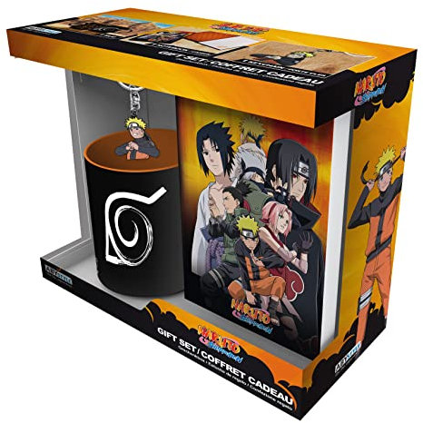 ABYSTYLE Naruto Shippuden Konoha - Juego de regalo que incluye pin, diario de tapa dura y vaso de 14 onzas, accesorios de regalo (set de regalo Konoha) (gris)